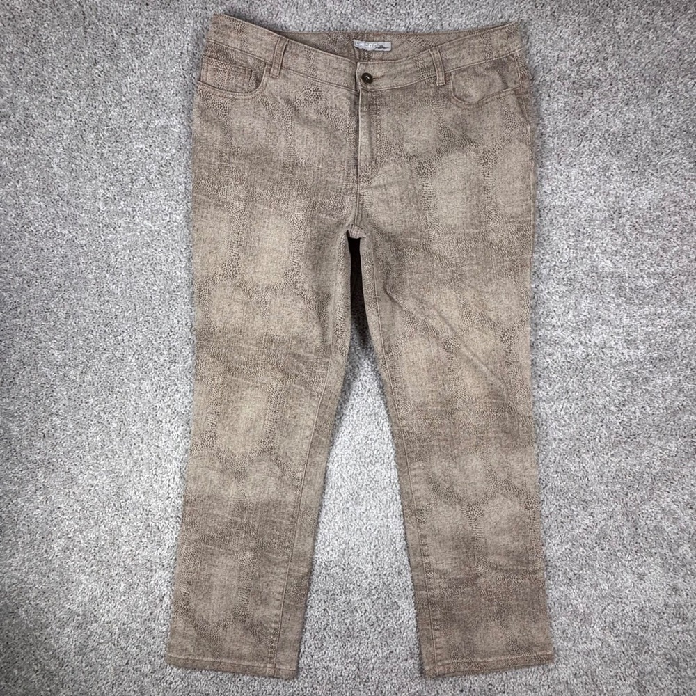 Chicos Platinum Womens Brown Snake Skin Print Straight Leg Pants Size 2.5 Reg